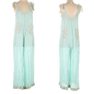 Bali Queen Breezy Jumpsuit - Summer Flowy Festival Dress Aquamarine Tassels